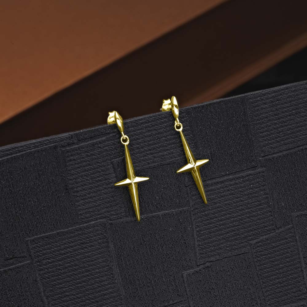 Simple Cross Drop Earrings in Gold Plated 925 Sterling Silver