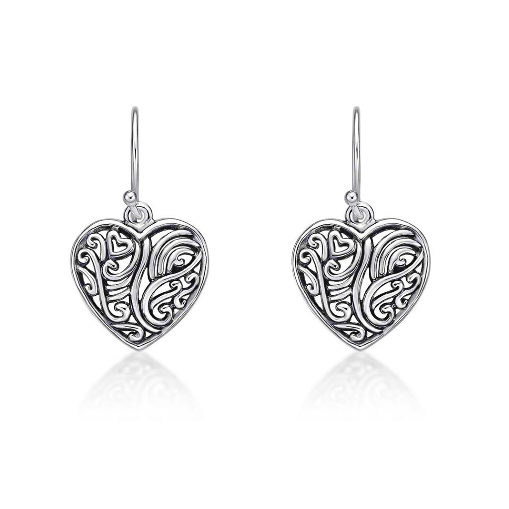 Swirling Heart 925 Sterling Silver Dangle Earrings
