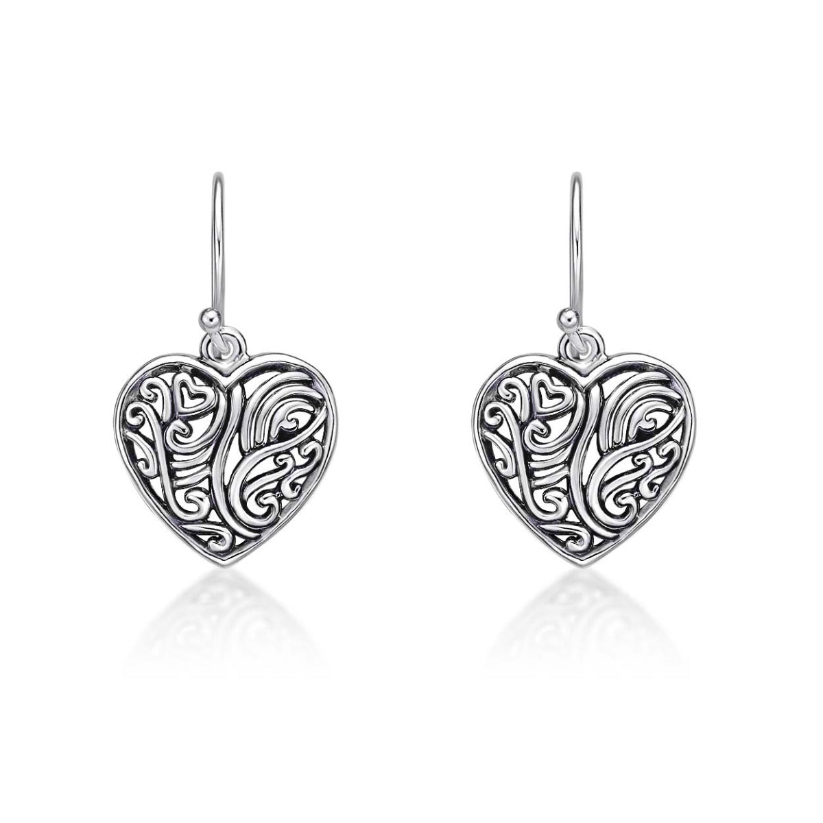 Swirling Heart 925 Sterling Silver Dangle Earrings