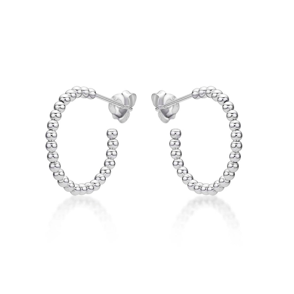 Side view of Beaded Design 925 Sterling Silver Hoop Earrings