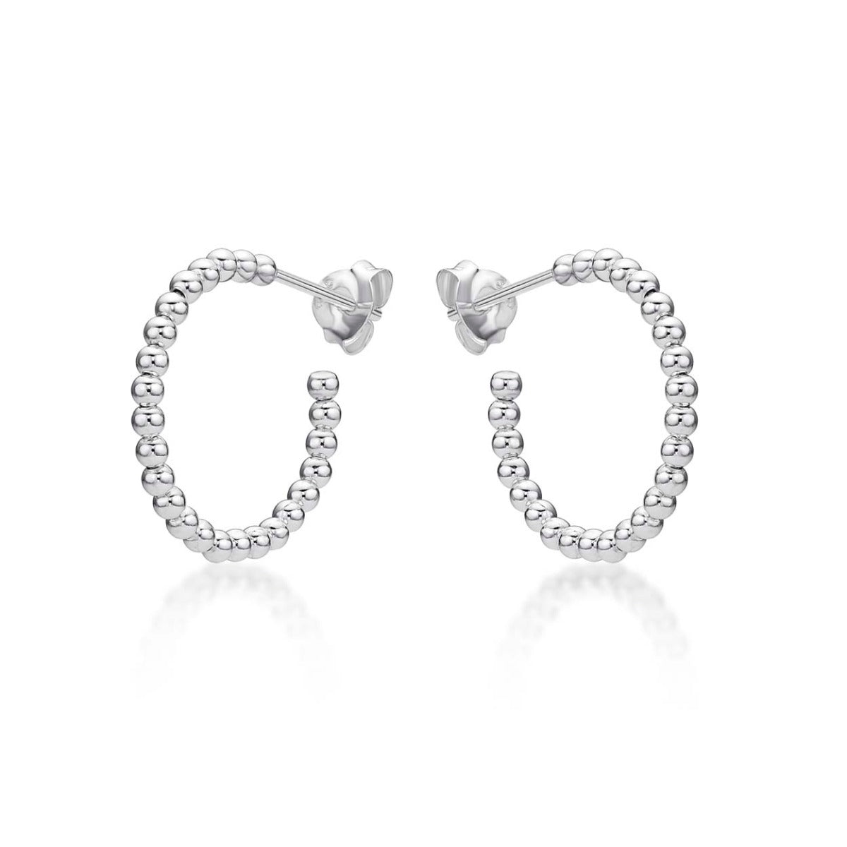 Side view of Beaded Design 925 Sterling Silver Hoop Earrings