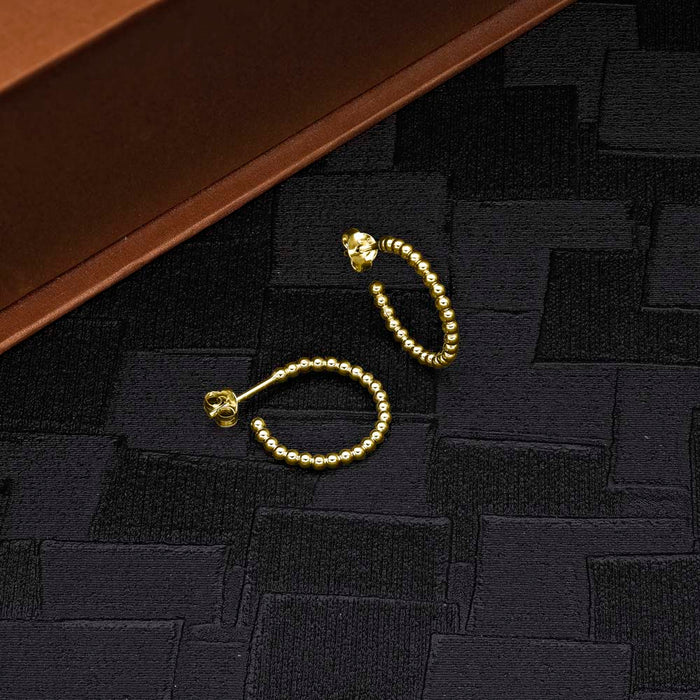 Beaded Design Gold Plated 925 Sterling Silver Hoop Earrings
