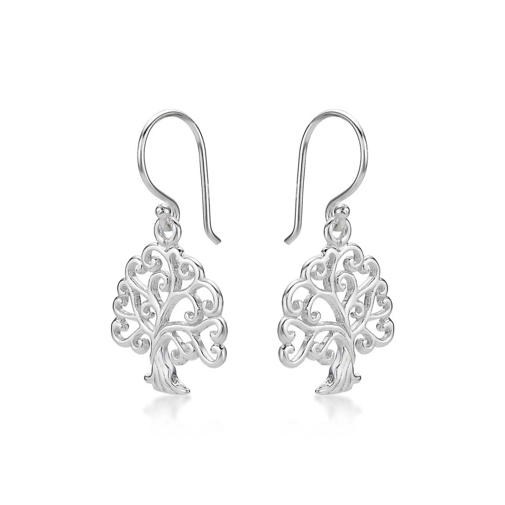 Side view of Tree of Life 925 Sterling Silver Dangle Earrings