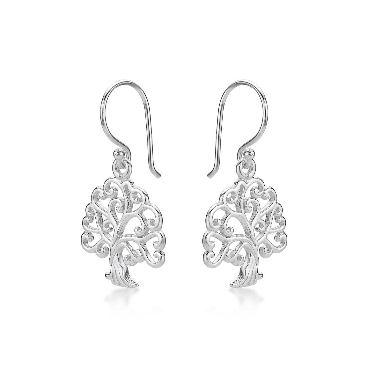 Side view of Tree of Life 925 Sterling Silver Dangle Earrings