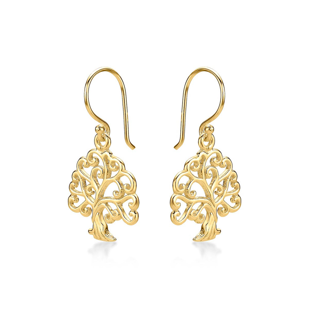 Gold Plated Tree of Life 925 Sterling Silver Dangle Earrings