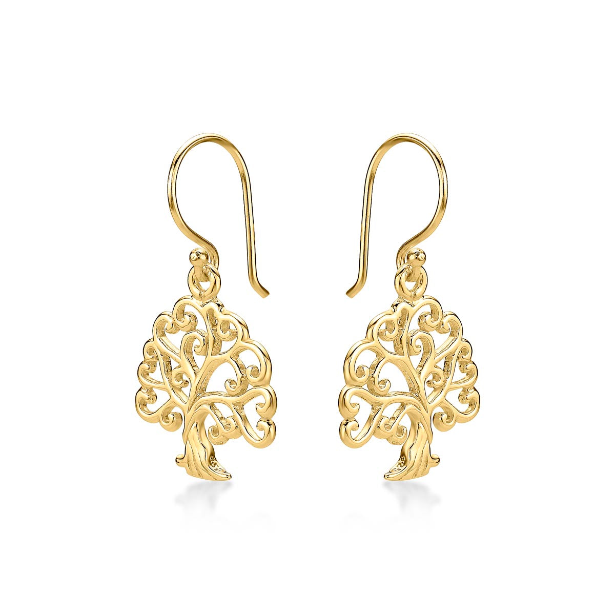 Gold Plated Tree of Life 925 Sterling Silver Dangle Earrings