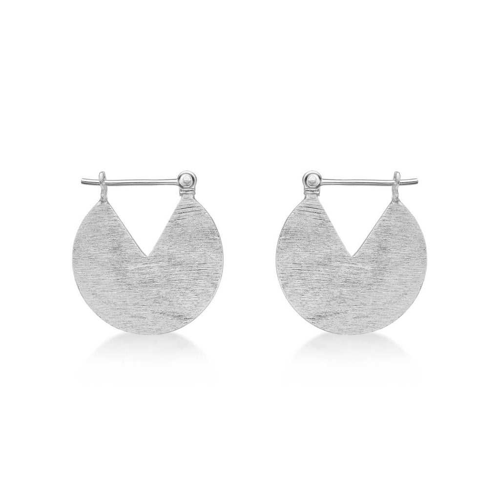 Brushed Finish Disc Sterling Silver Hoop Earrings