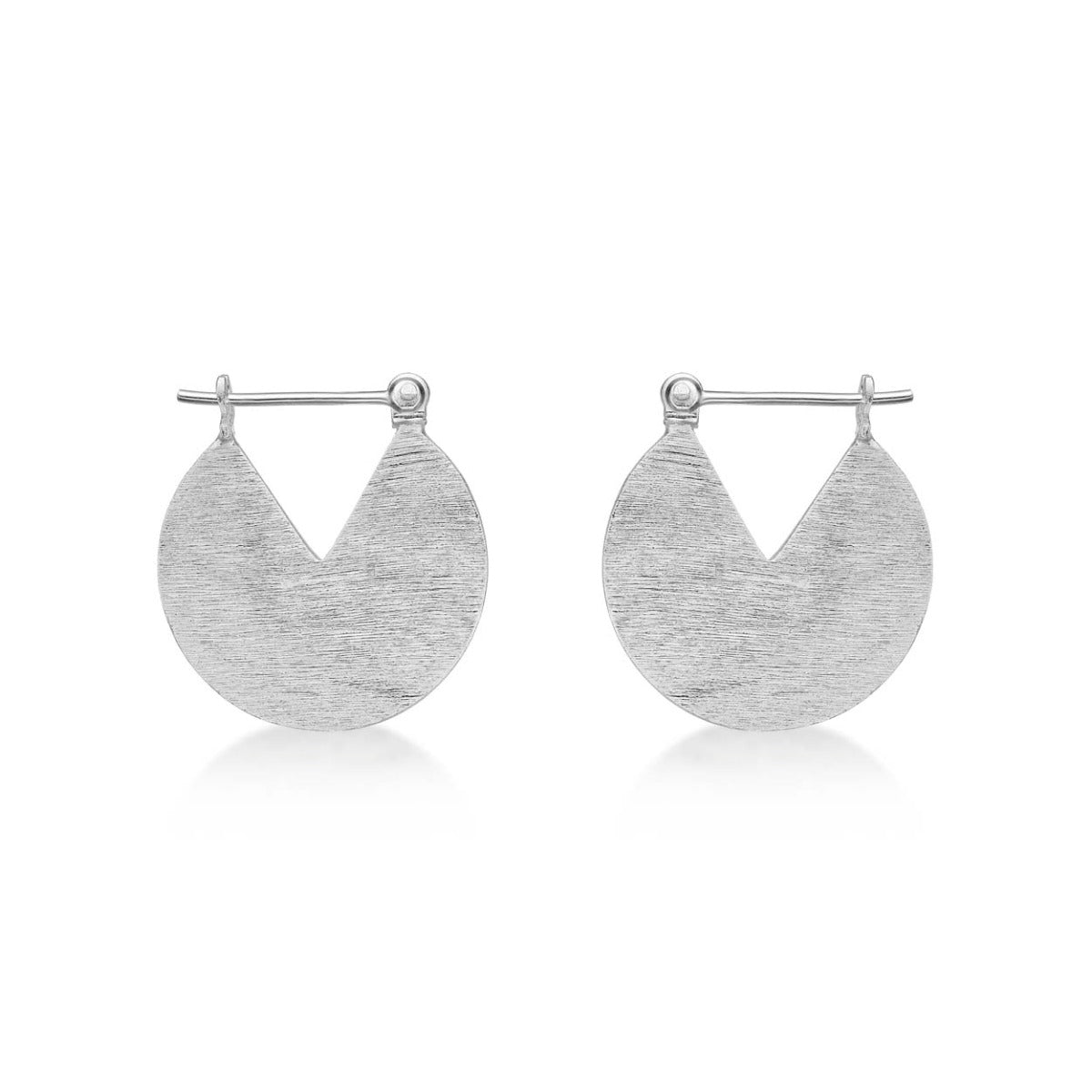 Brushed Finish Disc Sterling Silver Hoop Earrings