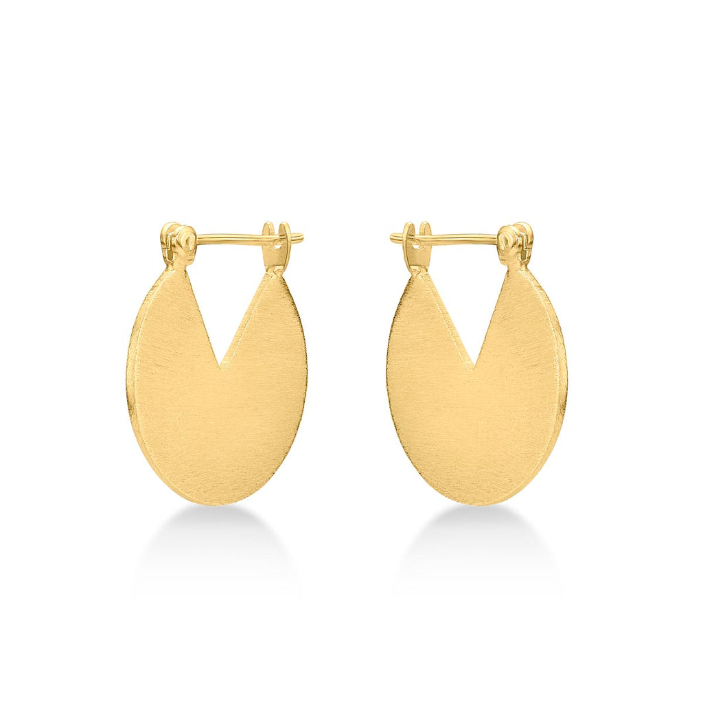 Gold Plated Brushed Finished Disc Sterling Silver Hoop Earrings