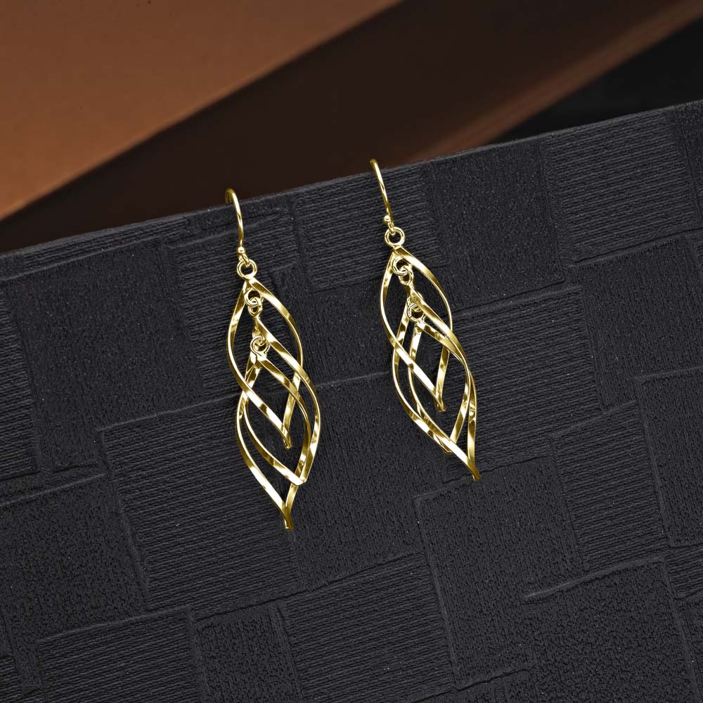 Side view of Gold Plated Dangling Spiral 925 Sterling Silver Twirl Earrings