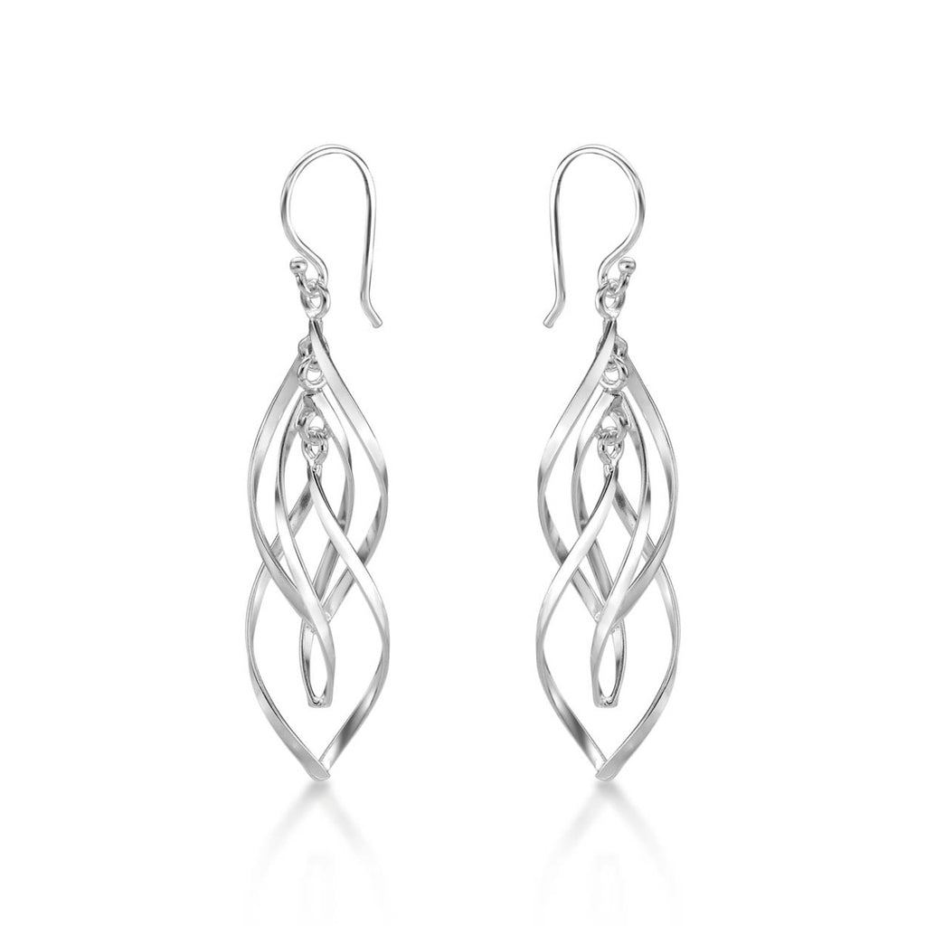 Side view of Dangling Spiral 925 Sterling Silver Twirl Earrings