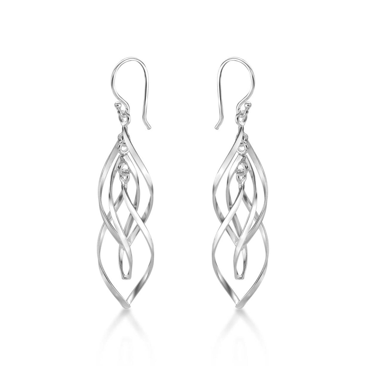 Side view of Dangling Spiral 925 Sterling Silver Twirl Earrings