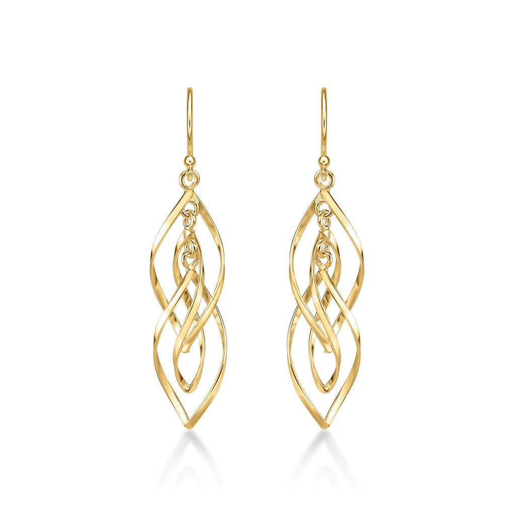 Gold Plated Dangling Spiral 925 Sterling Silver Twirl Earrings