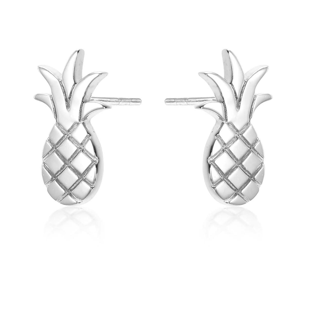 Flat Pineapple Stud Earrings in Sterling Silver side view