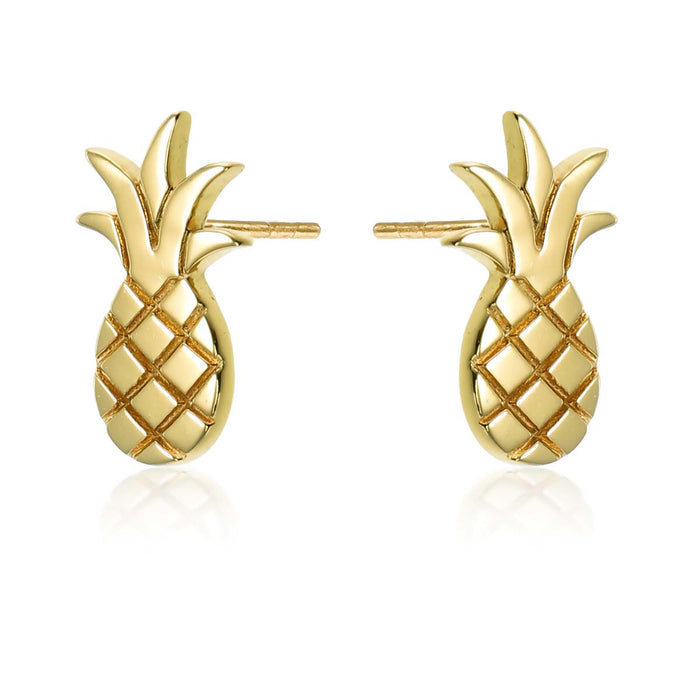 Gold Flat Pineapple Stud Earrings in Sterling Silver