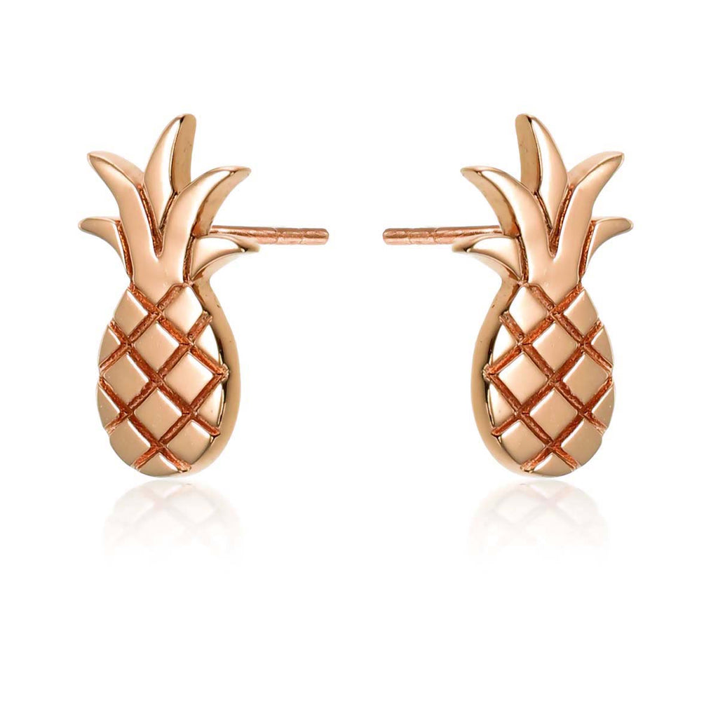 Rose Gold Flat Pineapple Stud Earrings in Sterling Silver