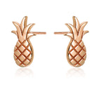 Rose Gold Flat Pineapple Stud Earrings in Sterling Silver