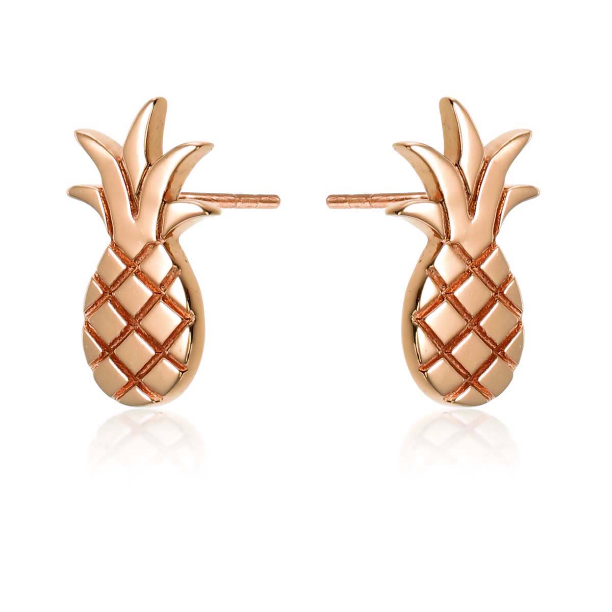 Rose Gold Flat Pineapple Stud Earrings in Sterling Silver