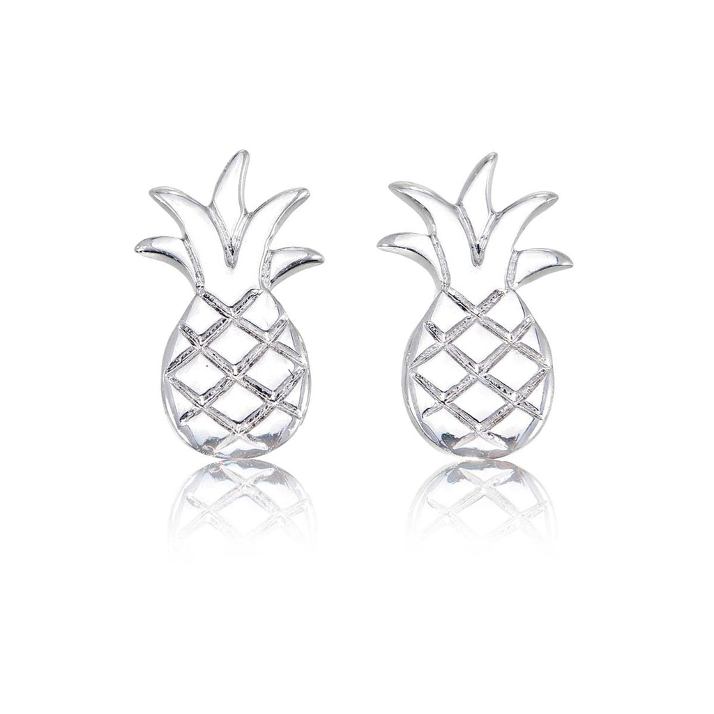 Flat Pineapple Stud Earrings in Sterling Silver