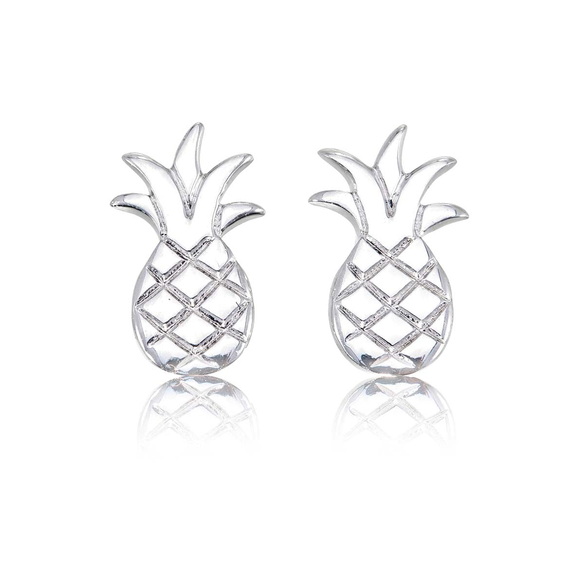 Flat Pineapple Stud Earrings in Sterling Silver
