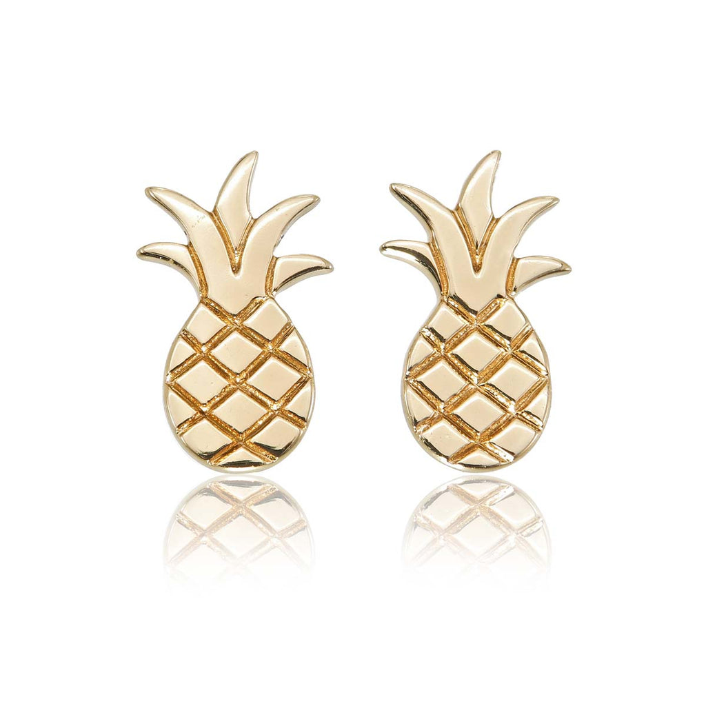 Gold Flat Pineapple Stud Earrings in Sterling Silver
