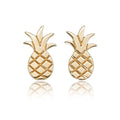 Gold Flat Pineapple Stud Earrings in Sterling Silver