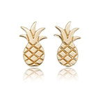 Gold Flat Pineapple Stud Earrings in Sterling Silver