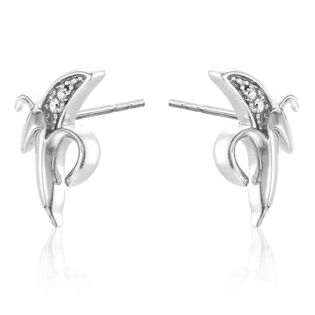 Banana Stud Earrings with Cubic Zirconia in Sterling Silver side view