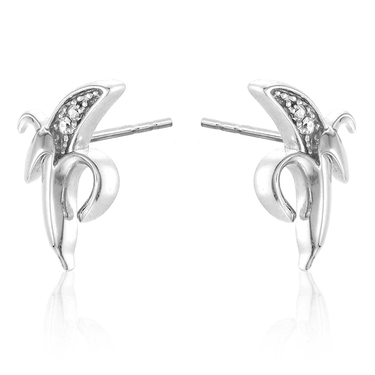 Banana Stud Earrings with Cubic Zirconia in Sterling Silver side view
