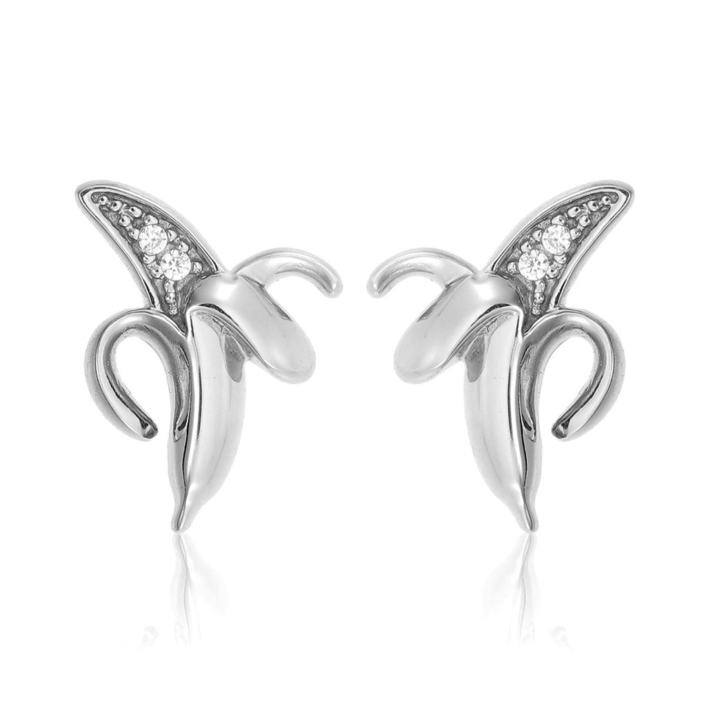 Banana Stud Earrings with Cubic Zirconia in Sterling Silver
