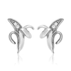 Banana Stud Earrings with Cubic Zirconia in Sterling Silver