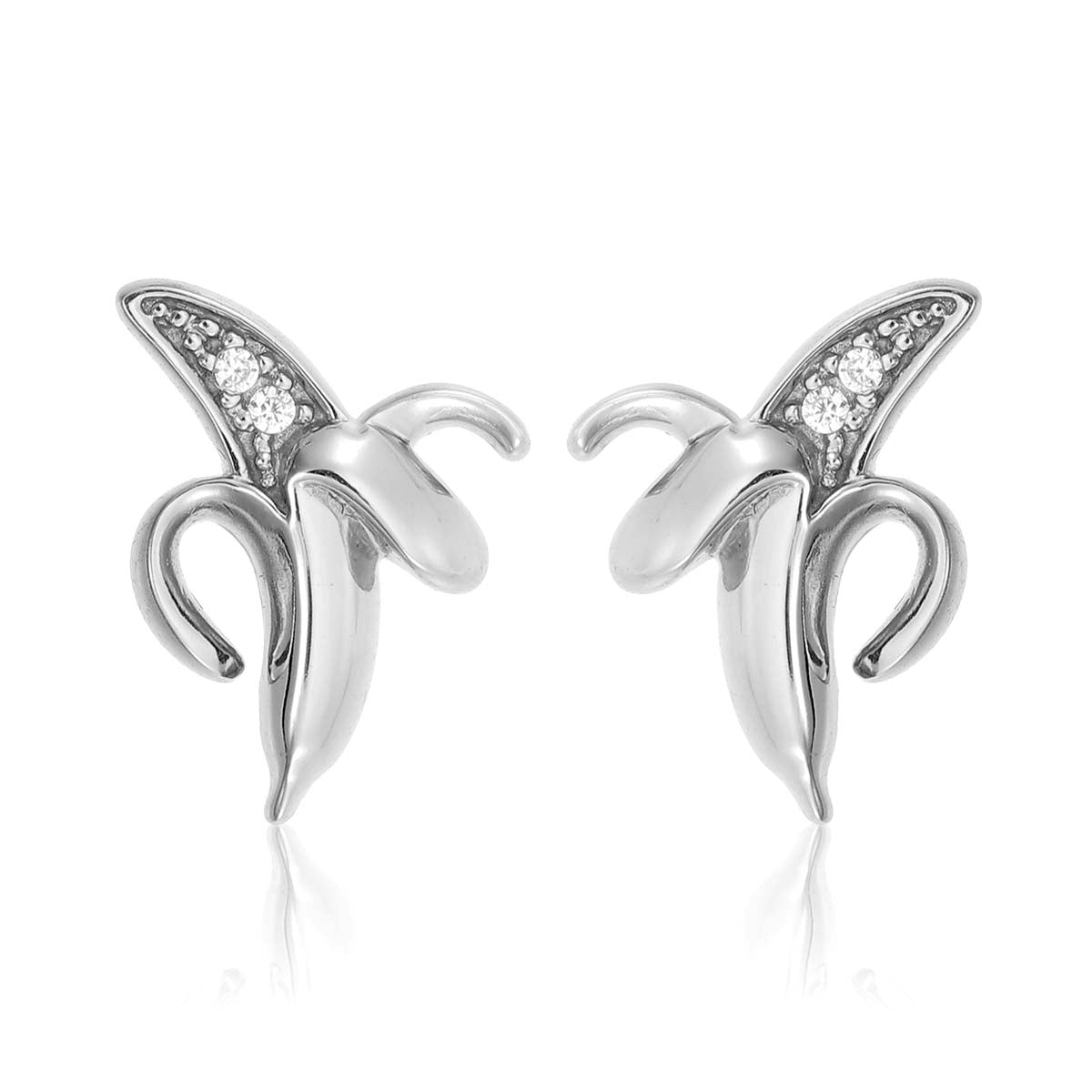 Banana Stud Earrings with Cubic Zirconia in Sterling Silver