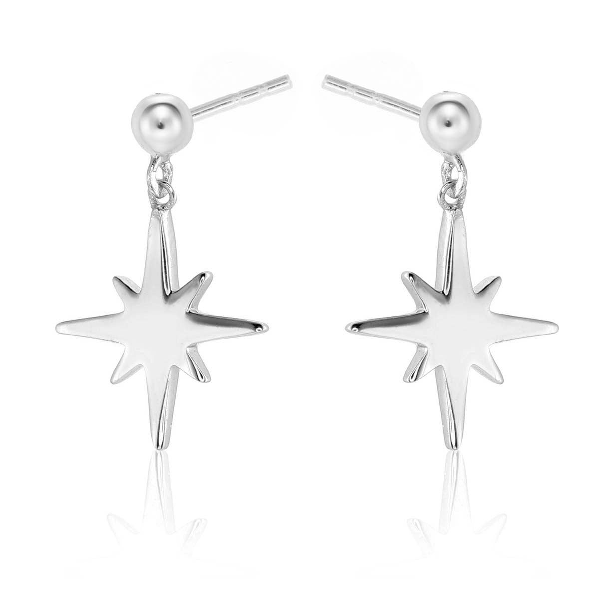 Simple Star Drop Earrings in Polished Sterling Silver side view