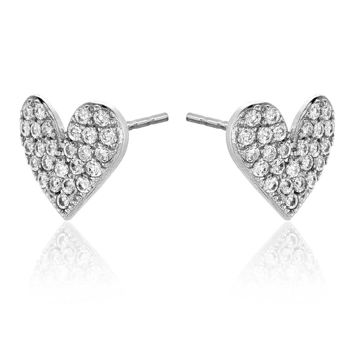 Pave Heart Stud Earrings with Cubic Zirconia in Sterling Silver