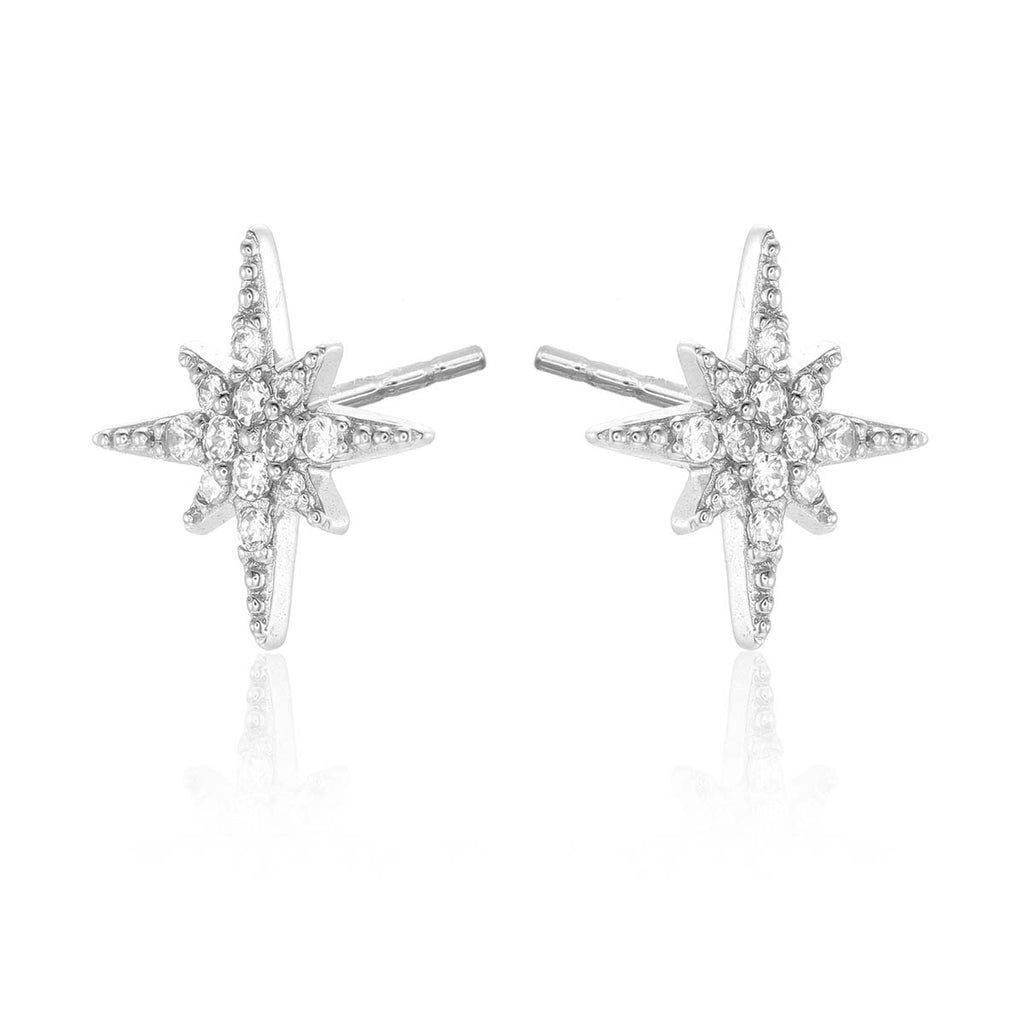 Sparkling Star Stud Earrings with Cubic Zirconia in Sterling Silver
