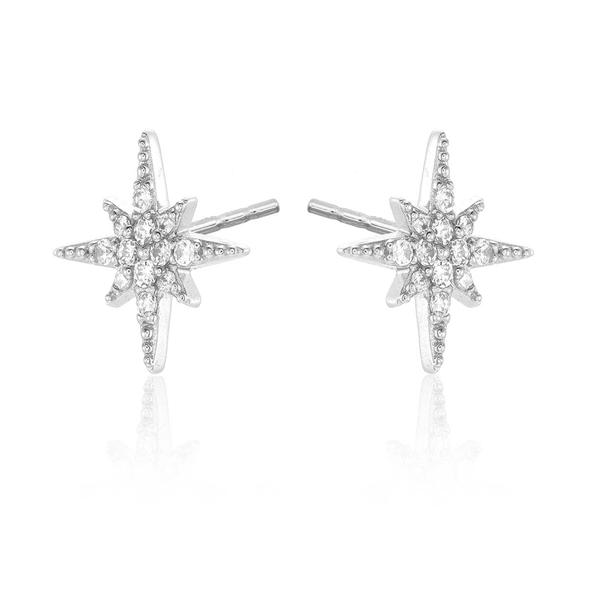 Sparkling Star Stud Earrings with Cubic Zirconia in Sterling Silver