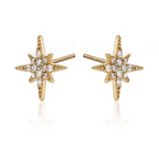 Gold Sparkling Star Stud Earrings Cubic Zirconia in Sterling Silver side view