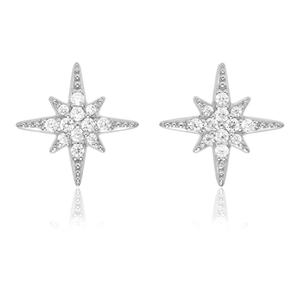 Sparkling Star Stud Earrings with Cubic Zirconia in Sterling Silver