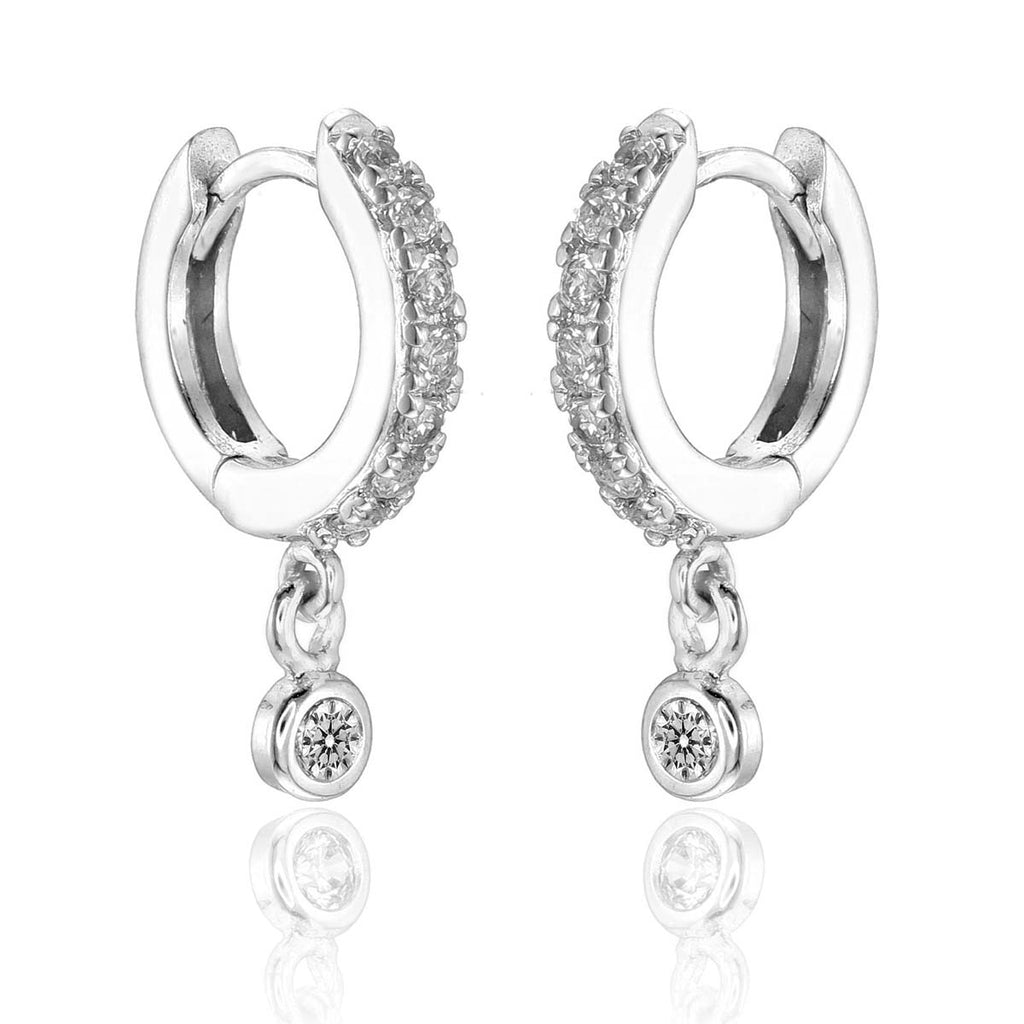 Zirconia Drop Hoop Earrings with Cubic Zirconia in Sterling side view