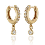 Zirconia Drop Gold Hoop Earrings Cubic Zirconia in Sterling Silver side view