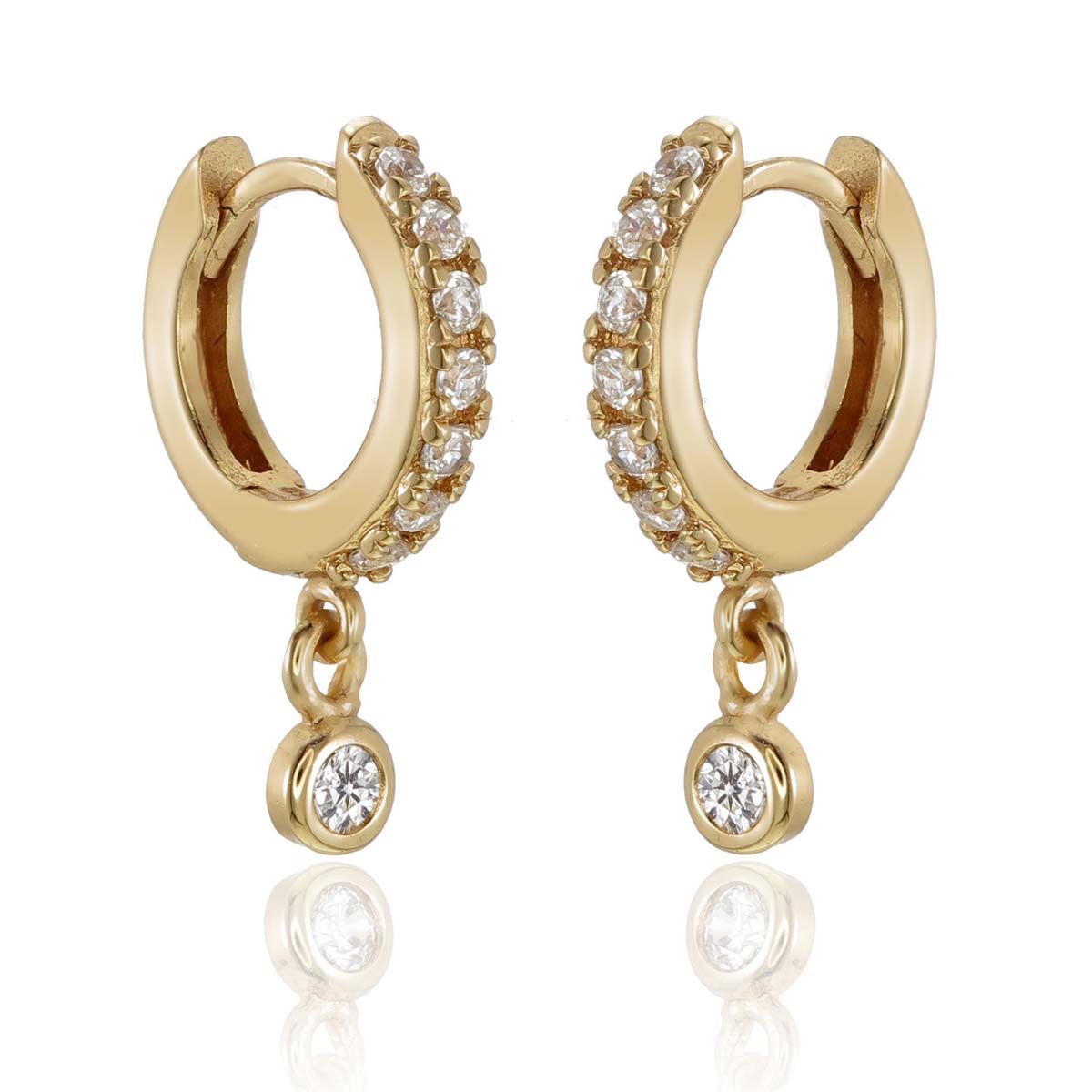 Zirconia Drop Gold Hoop Earrings Cubic Zirconia in Sterling Silver side view
