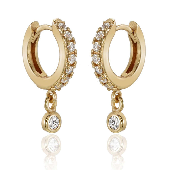 Zirconia Drop Gold Hoop Earrings Cubic Zirconia in Sterling Silver