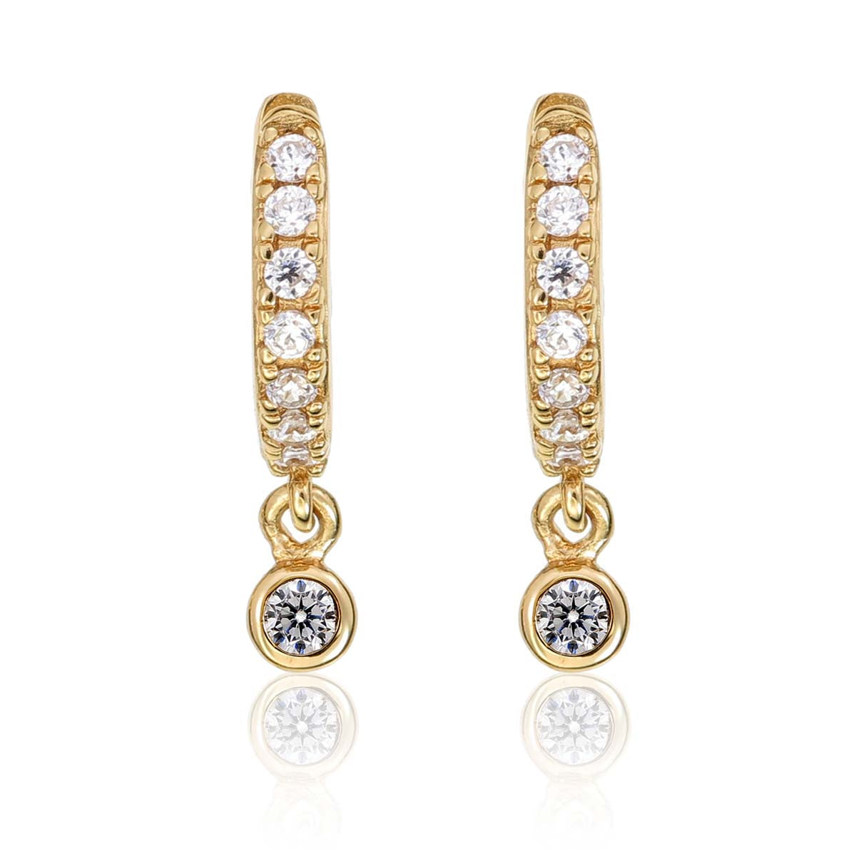Zirconia Drop Gold Hoop Earrings Cubic Zirconia in Sterling Silver