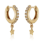 Star Drop Gold Hoop Earrings Cubic Zirconia in Sterling Silver side view