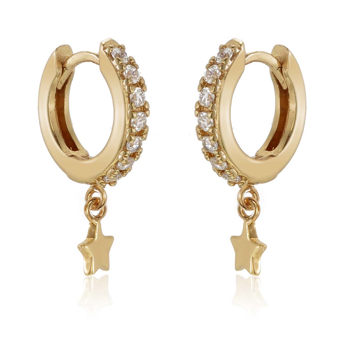 Star Drop Gold Hoop Earrings Cubic Zirconia in Sterling Silver side view
