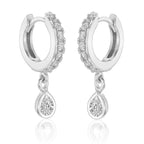 Pear Zirconia Drop Mini Hoop Earrings in Sterling Silver