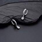Pear Zirconia Drop Mini Hoop Earrings in Sterling Silver