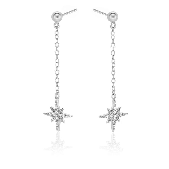 Long Star Drop Earrings Cubic Zirconia in Sterling Silver