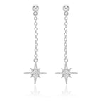 Long Star Drop Earrings Cubic Zirconia in Sterling Silver
