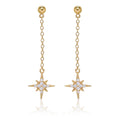 Gold Long Star Drop Earrings Cubic Zirconia in Sterling Silver